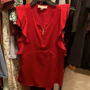 Michael Kors flutter sleeve red top, gold detail